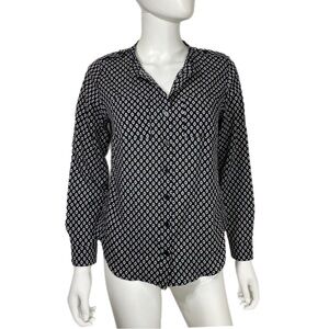 Express Diamond Pattern Black & Gray Design Long Sleeve Collarless Button Down